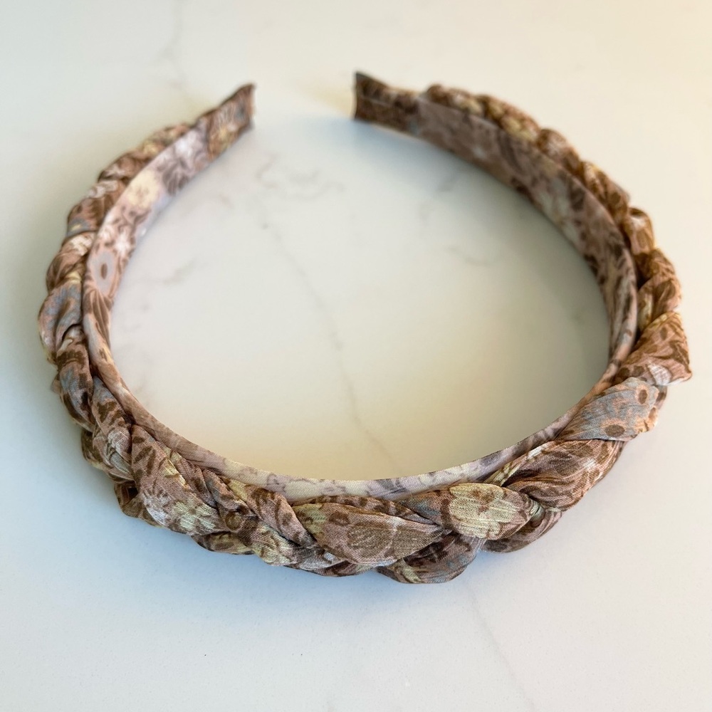 Floral Braided Headband - Brown